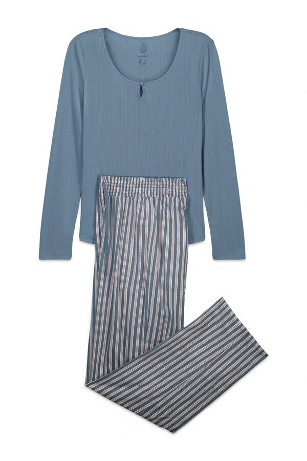 Women'secret Pijama larga estampado de rayas verde azul