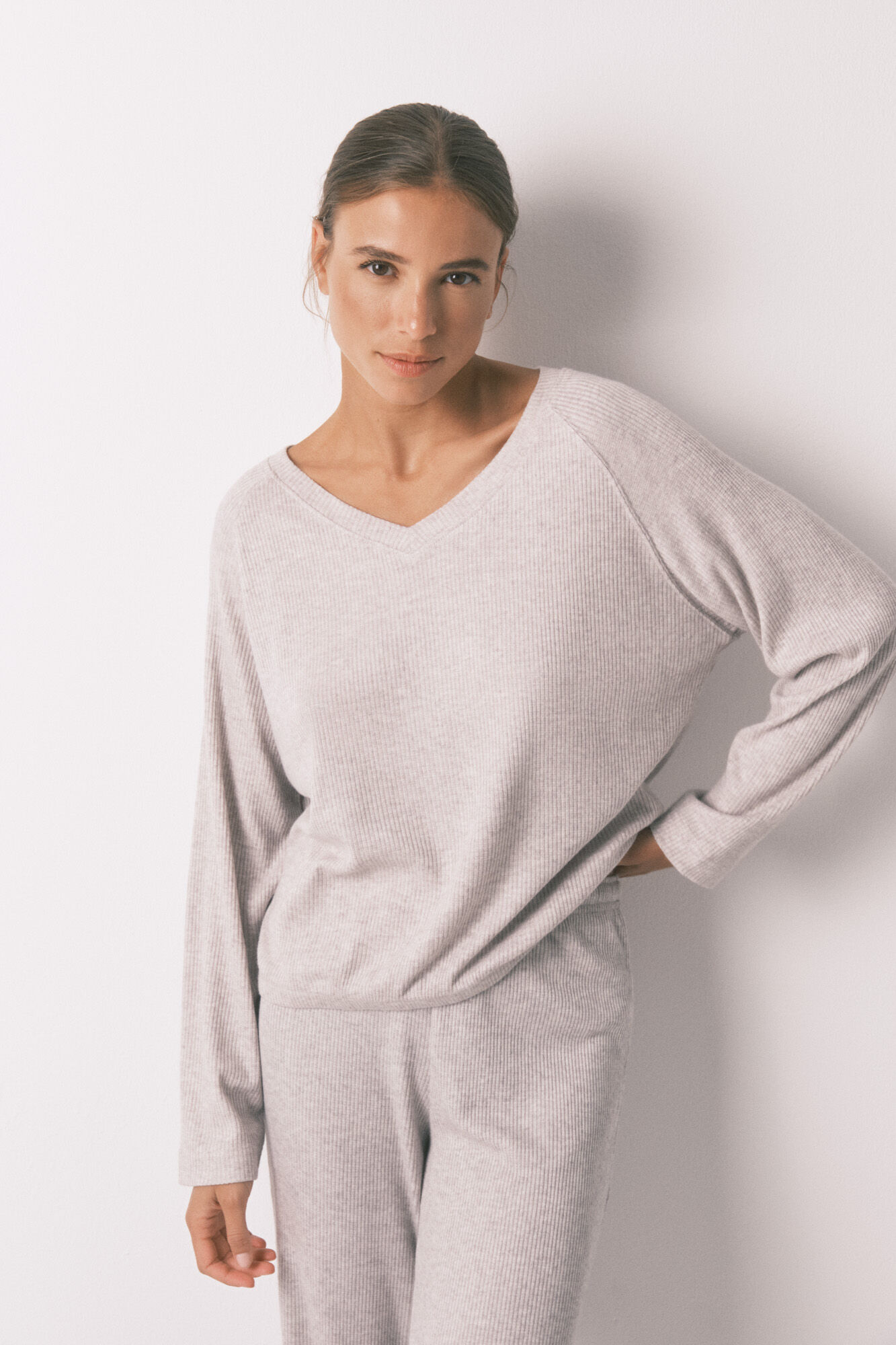Women'secret Pijama larga canal&eacute; perchado gris