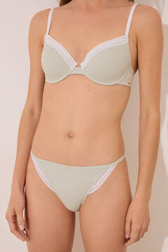 Womensecret Panty brasileño con encaje de algodón acanalado en color verde verde