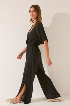 Womensecret Jumpsuit largo negro lazo cintura negro