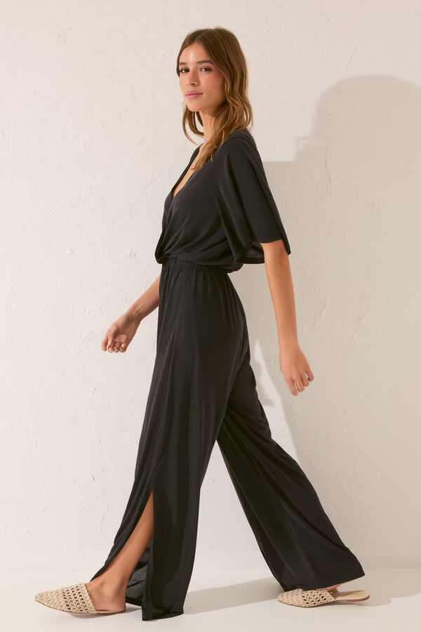 Womensecret Jumpsuit largo negro lazo cintura negro