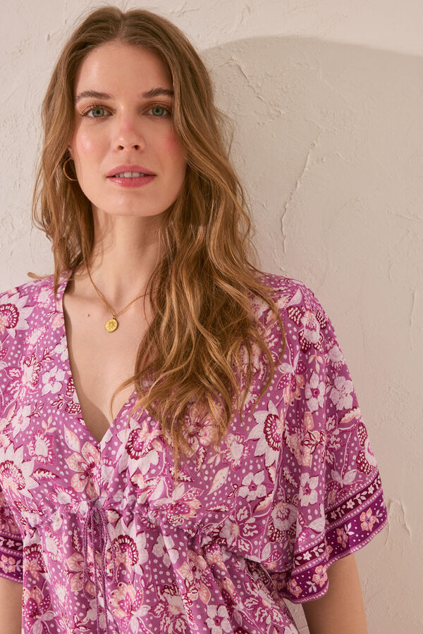 Womensecret Playera de dormir short de viscosa con estampado morado/lila estampado