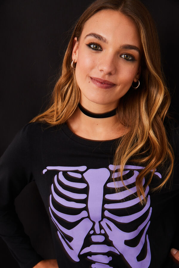 Womensecret Pijama 100% algodón negro esqueleto negro
