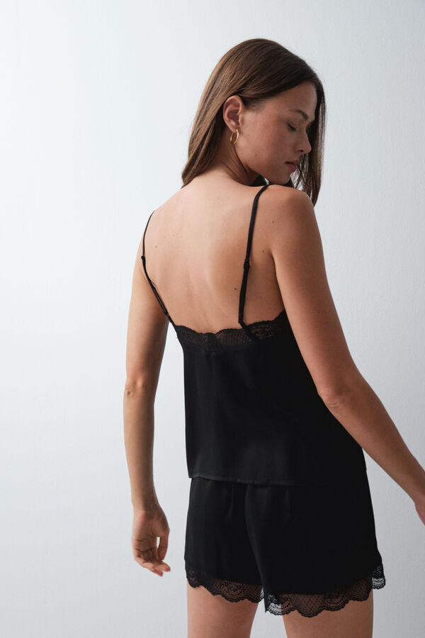 Women'secret Pijama corta de tirantes negra de encaje negro