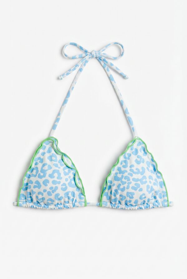 HI&BYE Top de bikini triangular de cortina con estampado animal azul estampado