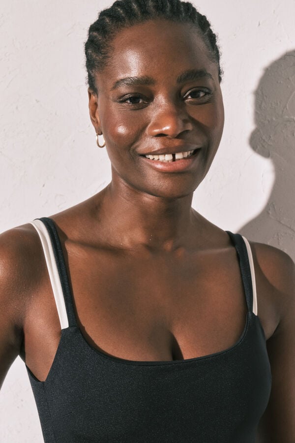 Women'secret Traje de ba&ntilde;o color block B&W espalda descubierta negro