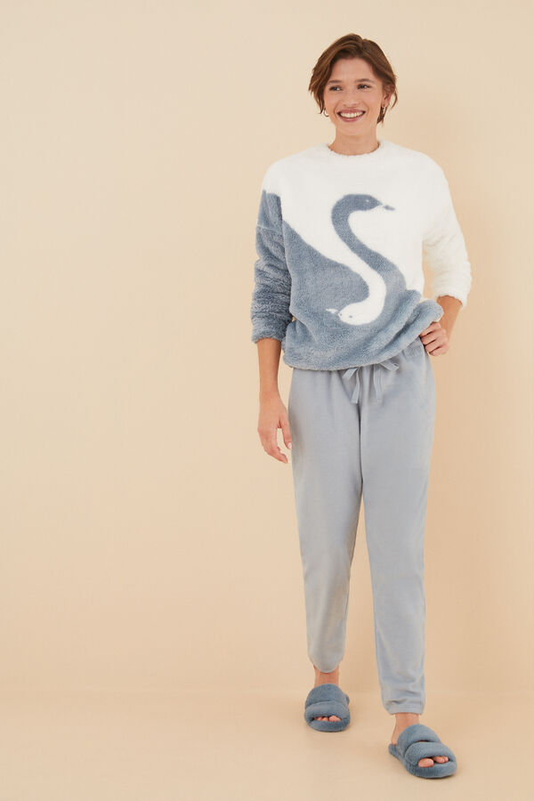 Womensecret Pijama larga pelo esponjoso cisne azul