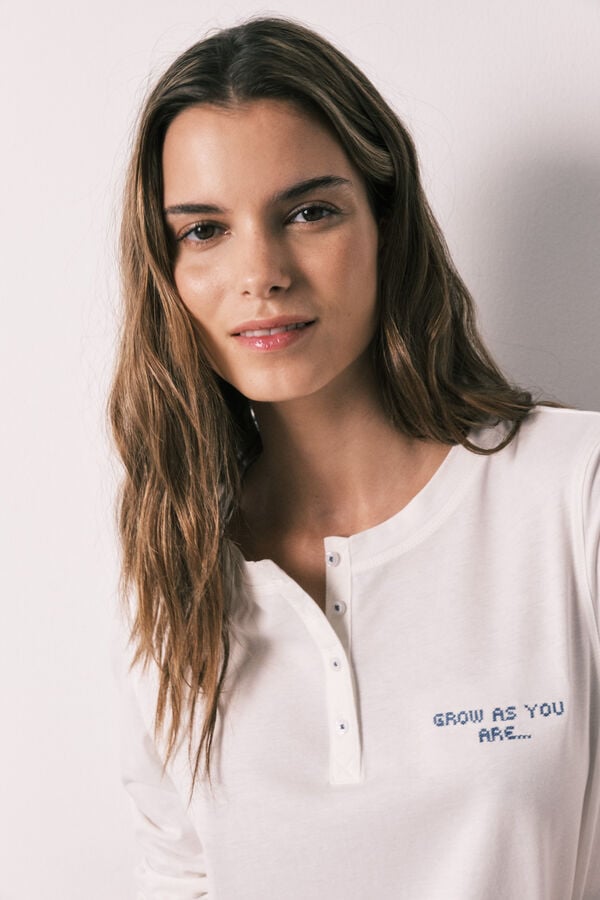 Women'secret Playera manga larga 100% algod&oacute;n blanca blanco