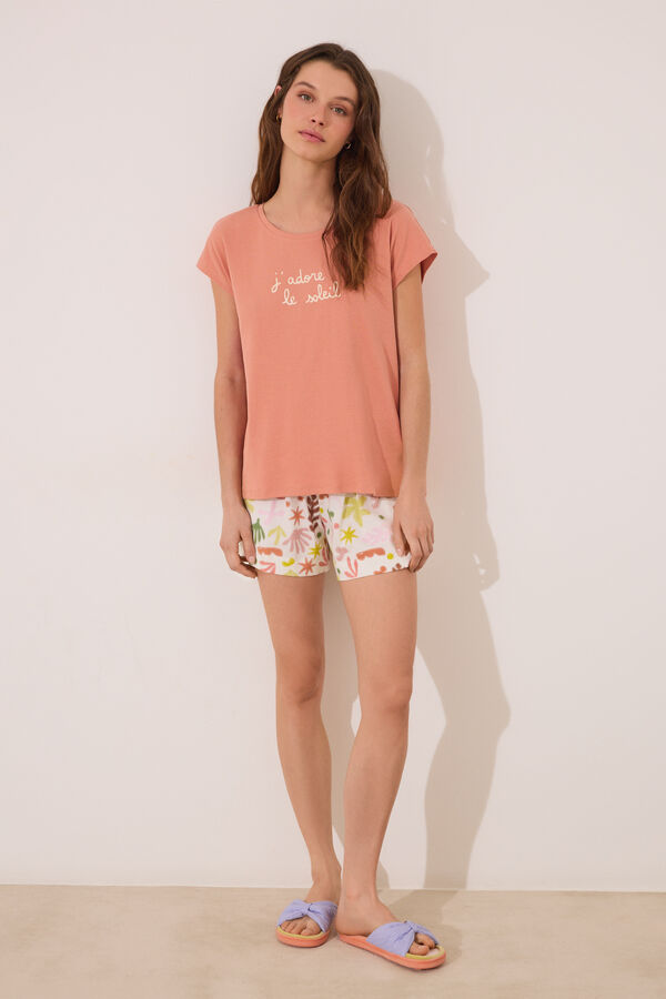 Womensecret Pijama corta de algodón naranja con hojas naranja