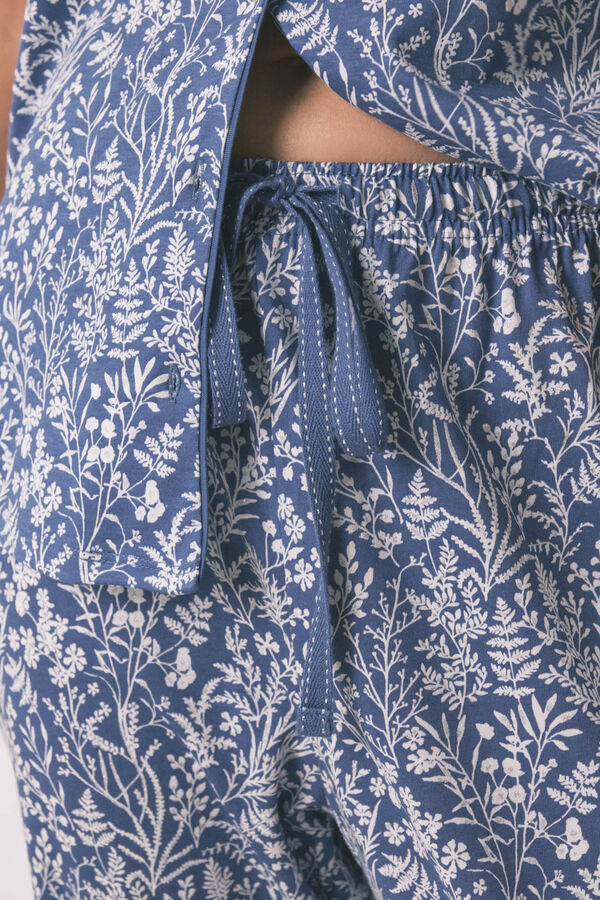 Women'secret Pijama camisera largo con estampado floral azul 100% algod&oacute;n azul