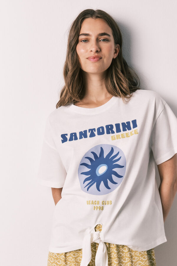 Women'secret Pijama larga de algod&oacute;n Santorini estampado