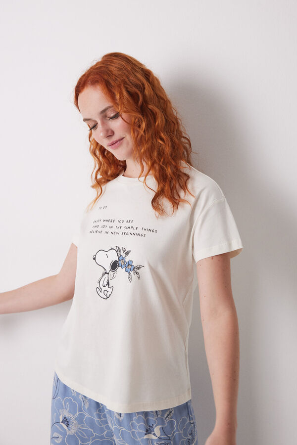 Womensecret Playera de manga corta de Snoopy 100 % algodón café
