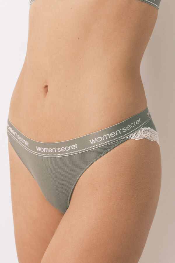 Women'secret Panty clásica de algodón color caqui kaki