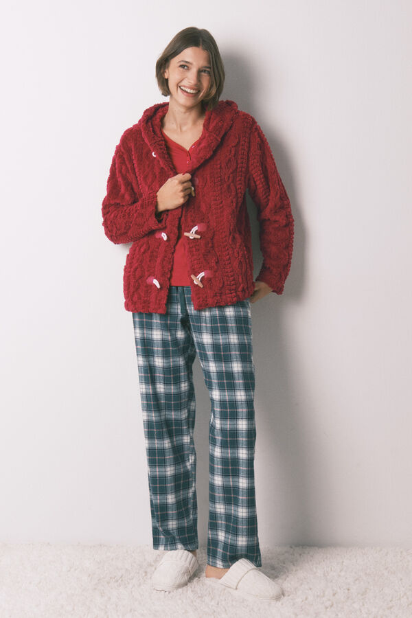 Women'secret Bata corta capucha polar suave rojo rojo