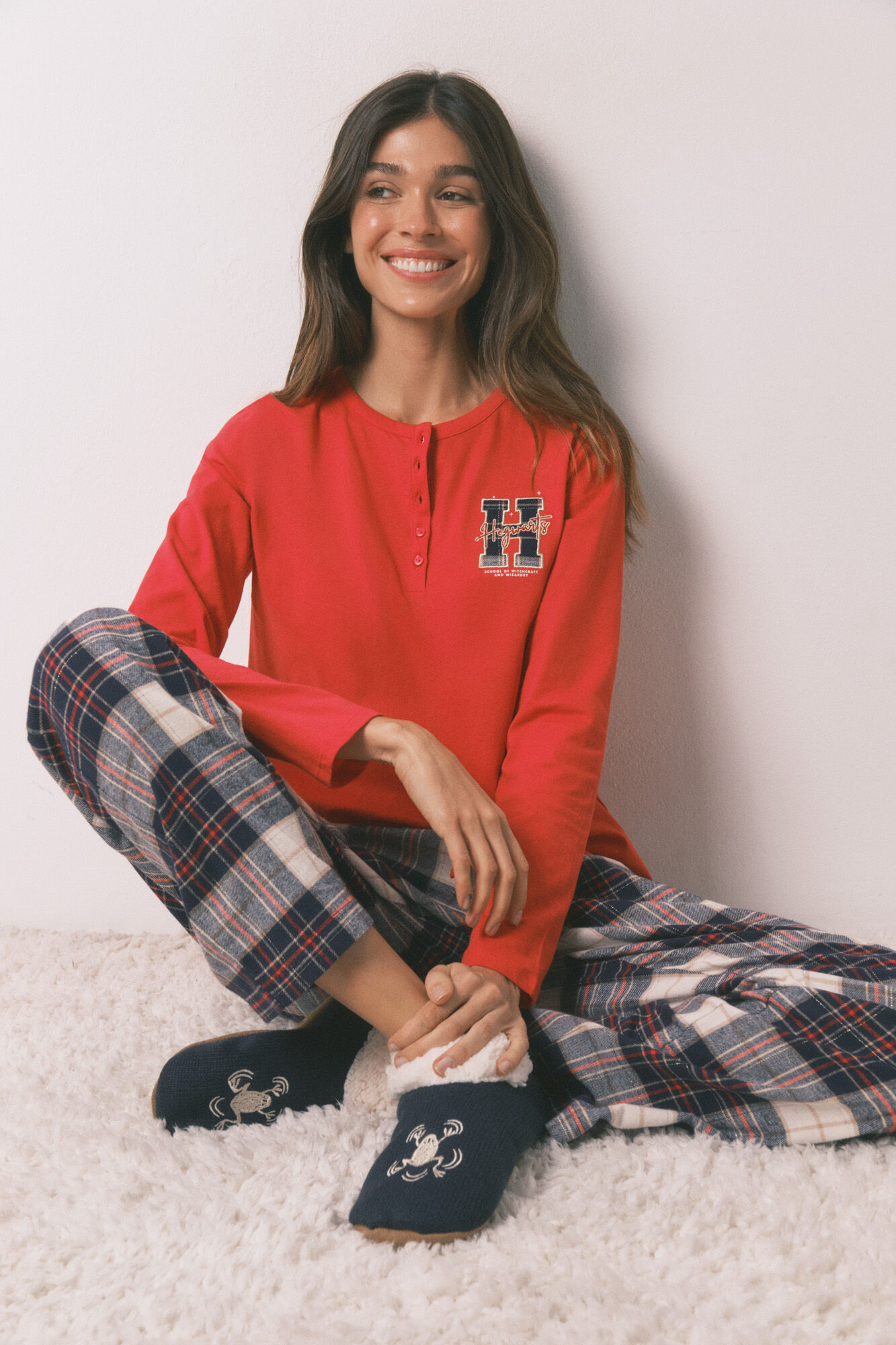 Women'secret Pijama larga 100% algod&oacute;n estampado cuadros "Hogwarts"