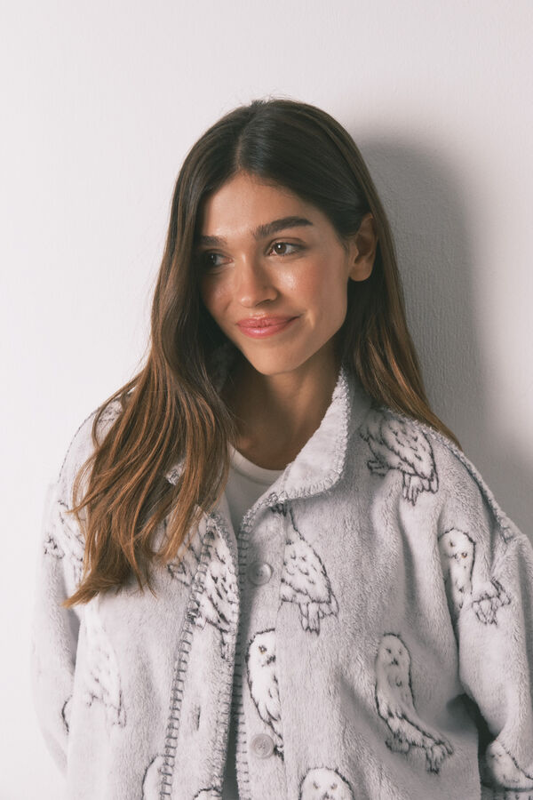 Women'secret Bata corta tejido polar pelo gris "Hedwig" gris