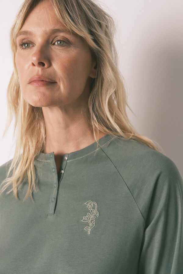 Women'secret Pijama larga con pantal&oacute;n floral kaki