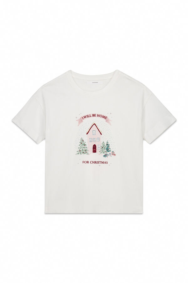 Women'secret Playera de manga corta blanca 100% algod&oacute;n marfil