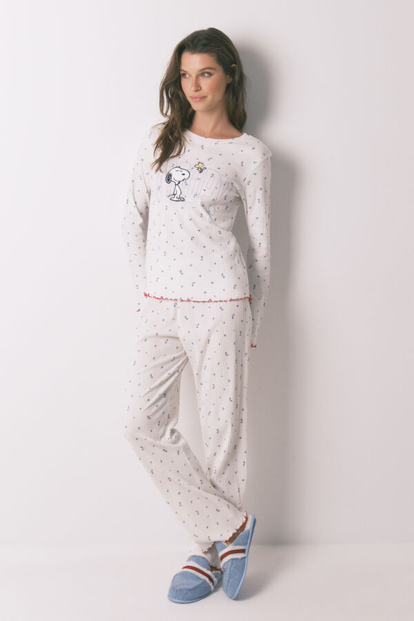 Women'secret Pijama larga Snoopy flores blancas blanco