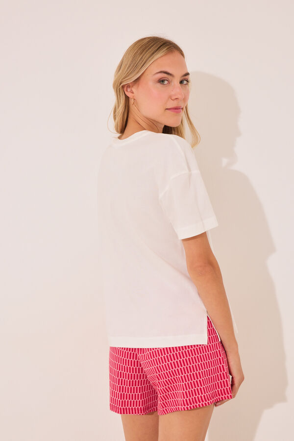 Womensecret Pijama corta rojo de Snoopy 100 % algodón marfil
