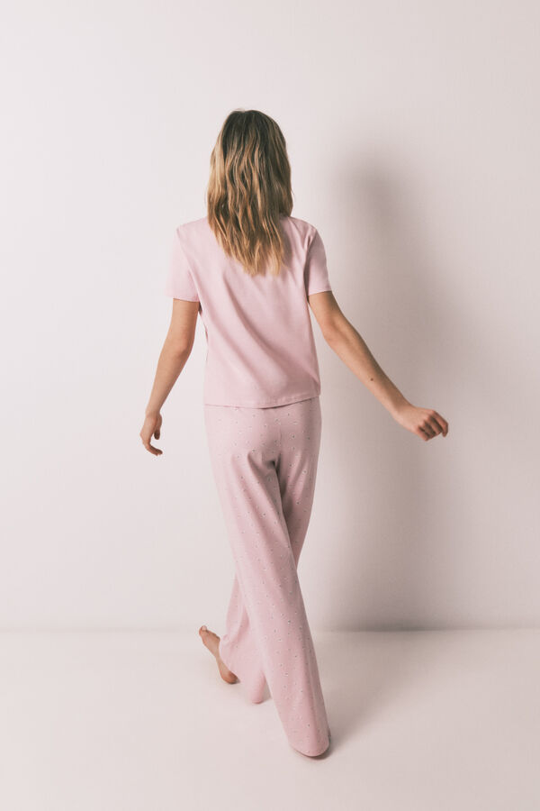 HI&BYE Pijama larga de algod&oacute;n rosa con estampado de mini flores rosa