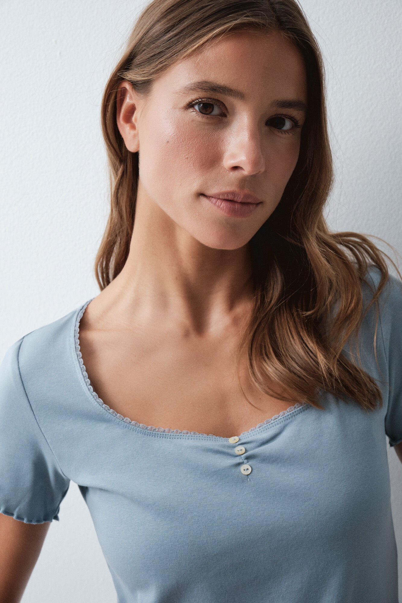 Women'secret Playera manga corta de algod&oacute;n azul