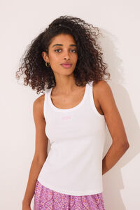 Womensecret Playera de tirantes en canalé de color blanco marfil