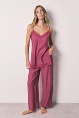 Women'secret Pijama larga satinada de tirantes con encaje rosa