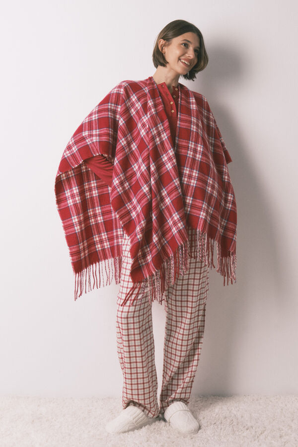 Women'secret Poncho a cuadros con efecto lana de cachemira estampado