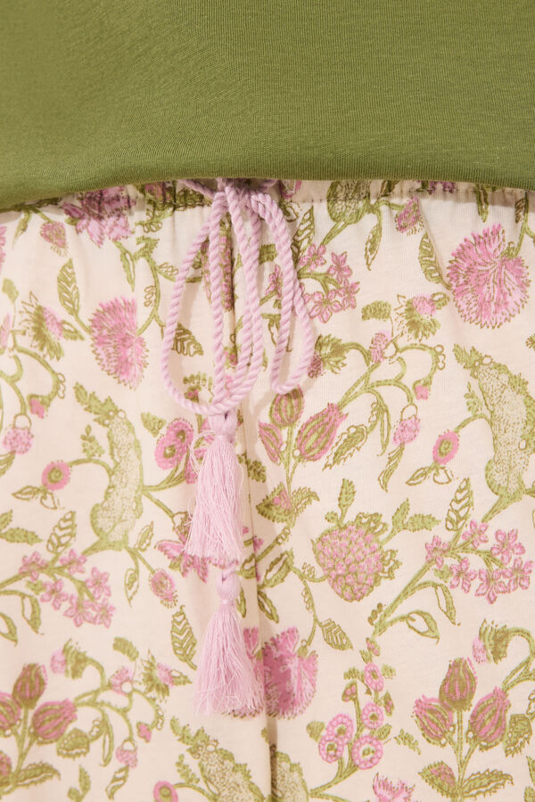 Womensecret Pantalón largo zanahoria 100% algodón flores estampado