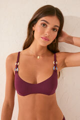 Womensecret Top de bikini con anillo en contraste púrpura