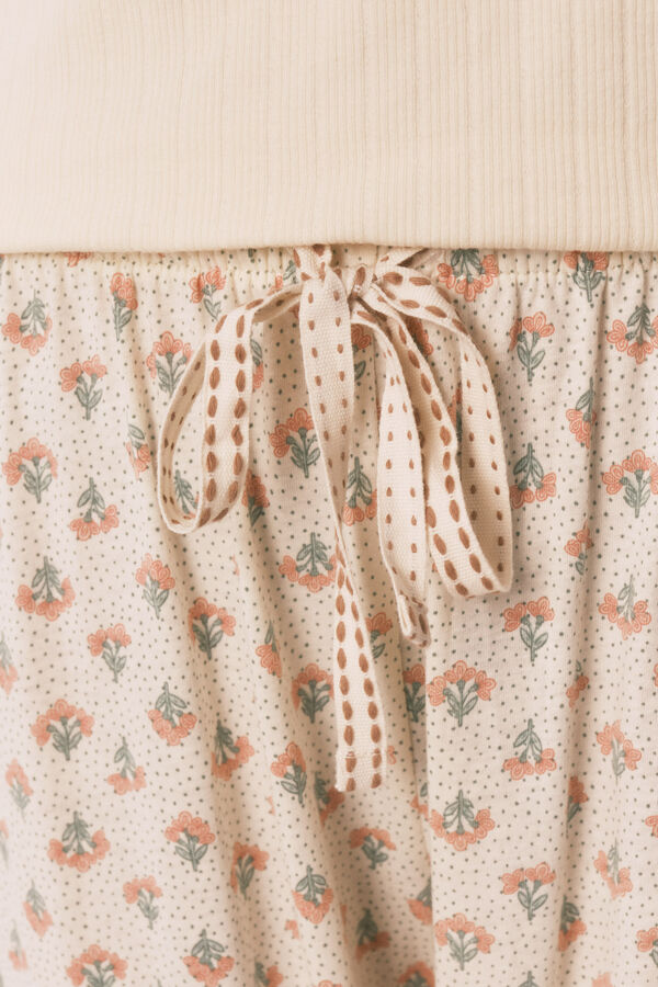 Women'secret Pijama larga estampado de flores de algod&oacute;n amarilla marfil