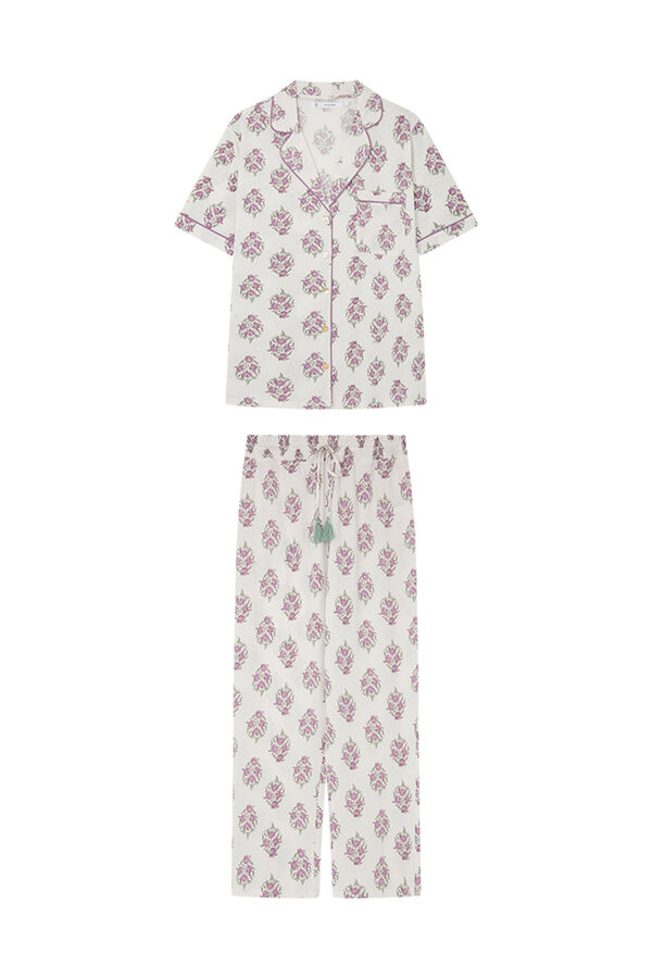 Womensecret Pijama camisera manga corta Capri flores blanco