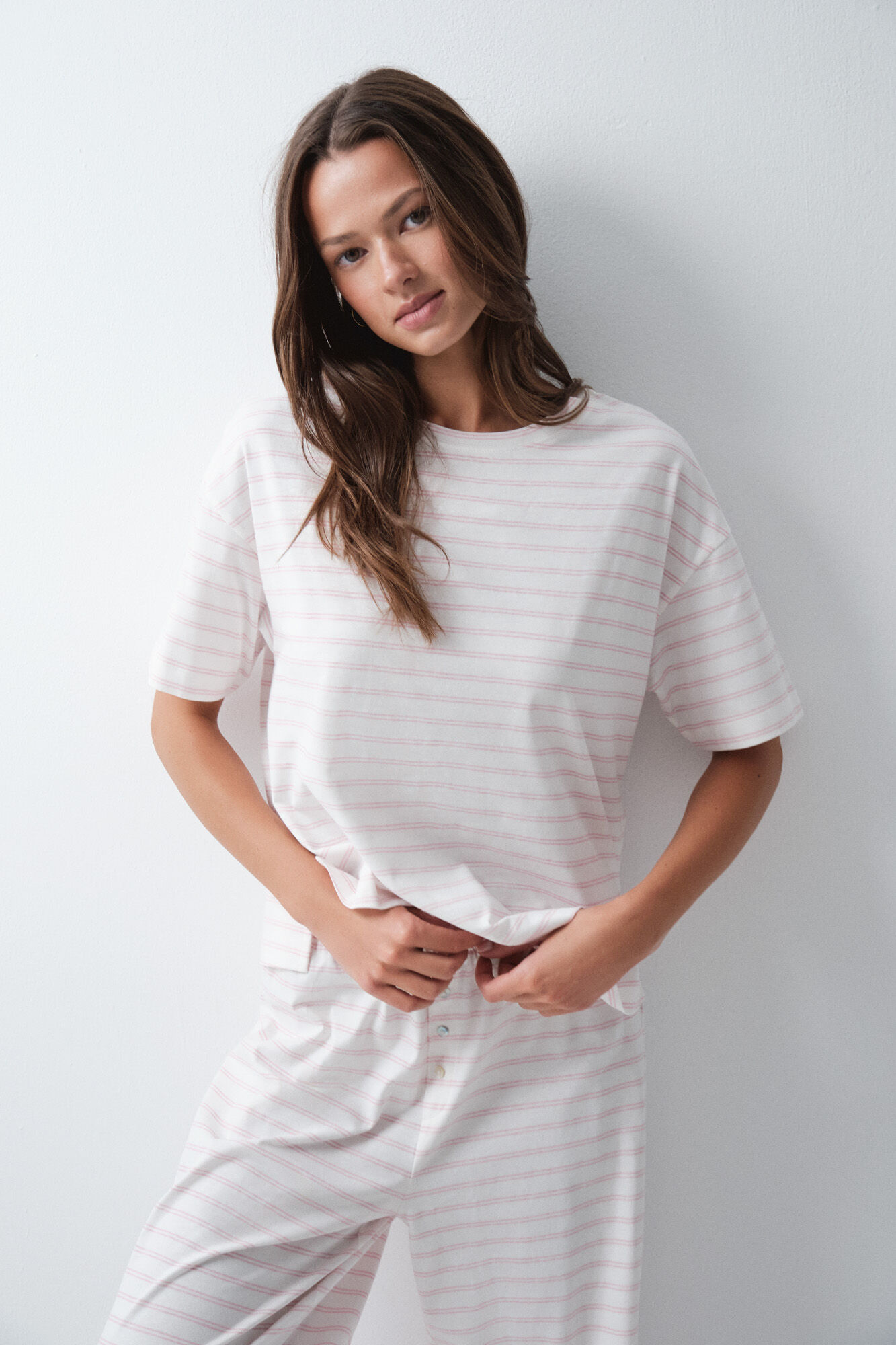 Women'secret Pijama larga de manga corta de algod&oacute;n a rayas