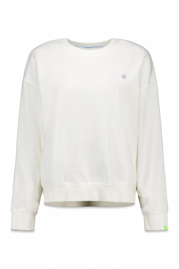 HI&BYE Sudadera de forro polar blanca con logo marfil