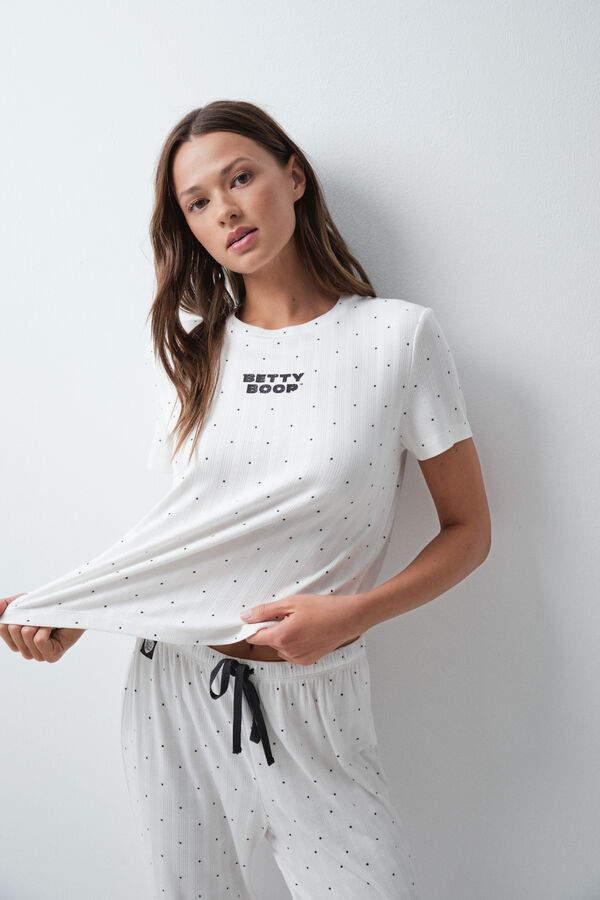 Women'secret Pijama larga de manga corta con estampado de estrellas Betty Boop blanco