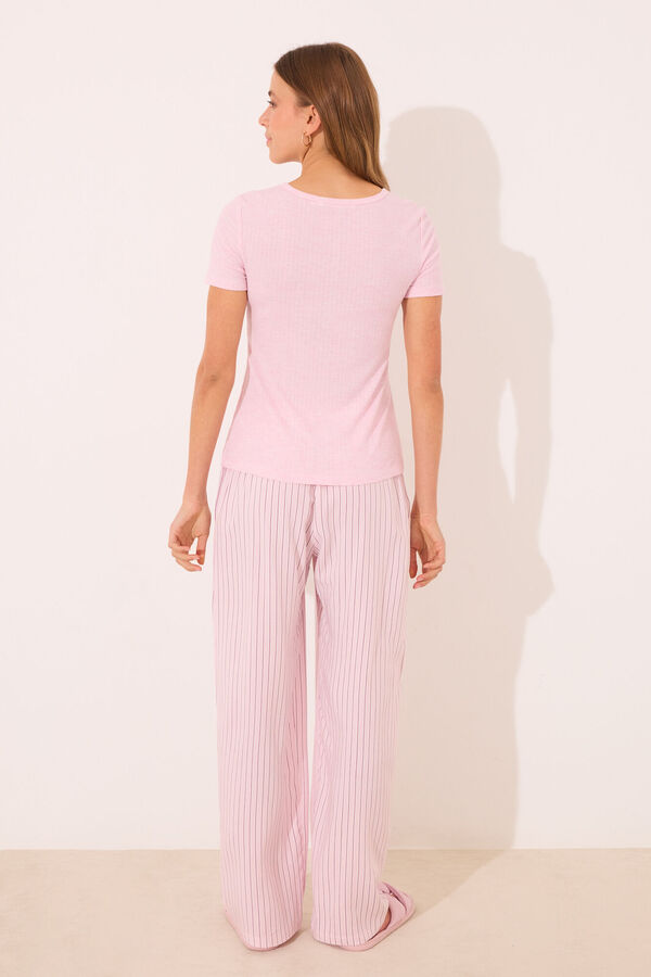 Womensecret Pijama de viscosa acanalada con rayas rosas rosa