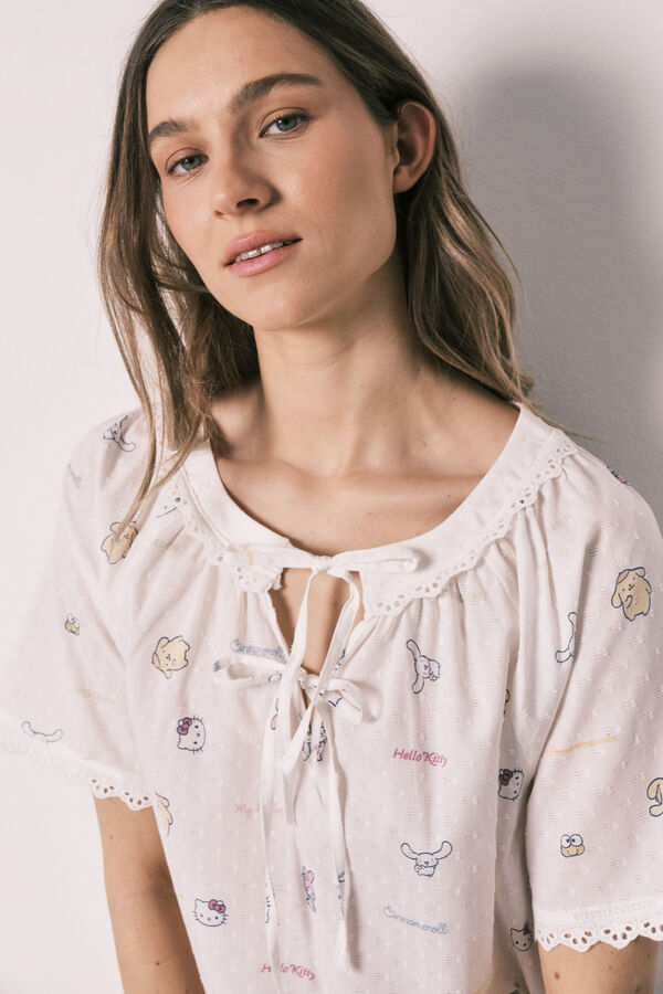 Women'secret Camis&oacute;n Hello Kitty con lazos de algod&oacute;n marfil