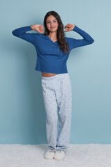 HI&BYE Pijama larga de algodón de rayas azules  estampado