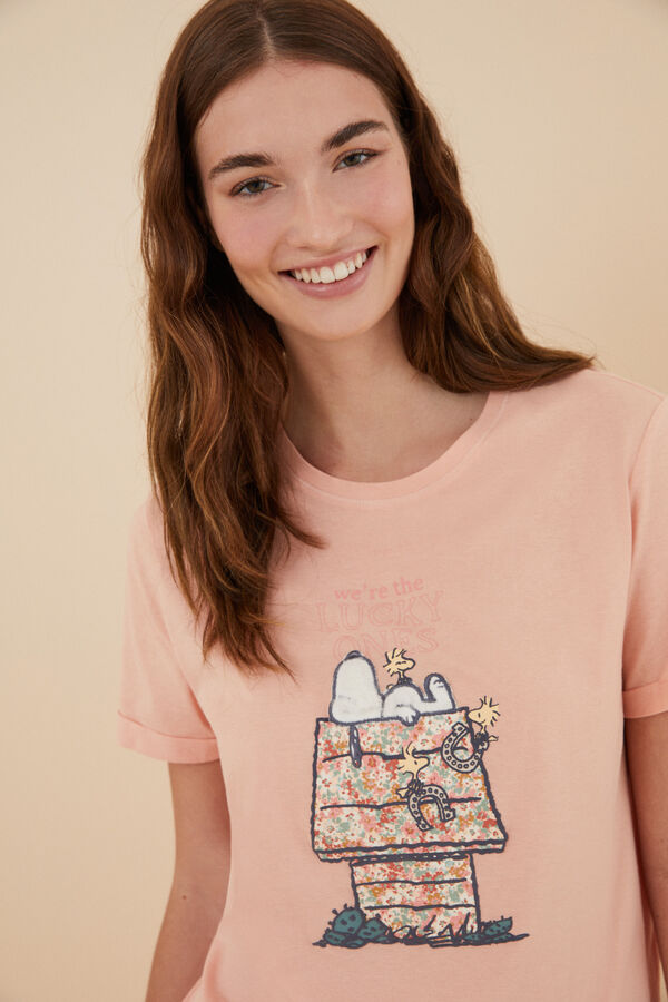 Womensecret Pijama 100% algodón Snoopy naranja rosa manga corta naranja