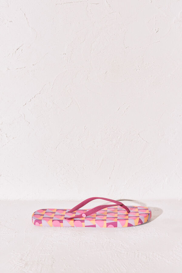 Women'secret Chanclas de dedo con estampado geom&eacute;trico rosa rosa