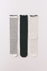 Women'secret Pack de 3 calcetines largos estampado blanco y negro estampado