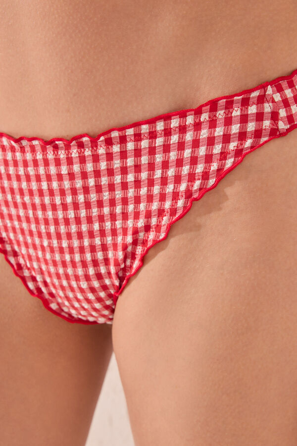 Womensecret Panty de bikini brasileña de cuadros rojos rojo
