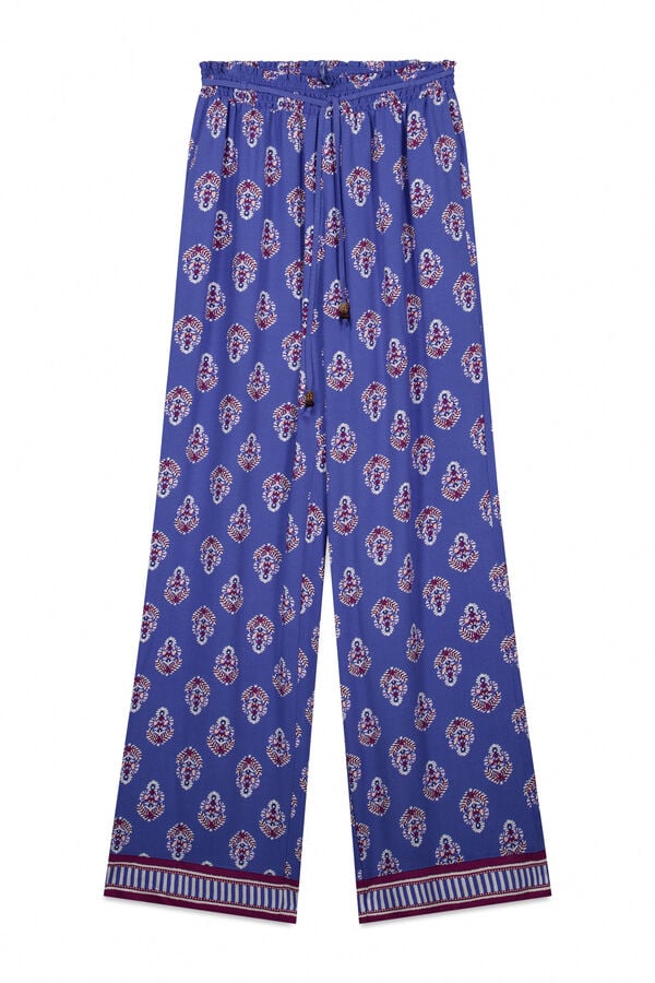 Women'secret Pantal&oacute;n largo estampado sello azul estampado