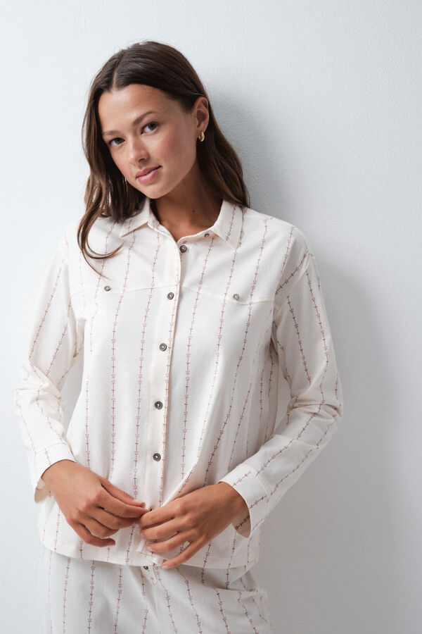 Women'secret Pijama larga camisera cowboy marfil