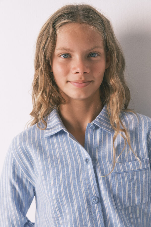 Women'secret Camisa infantil de rayas , 100 % algodón azul