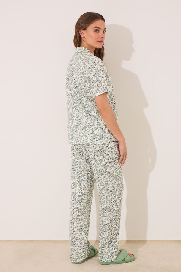 Womensecret Pijama camisera floral 100% algodón blanco
