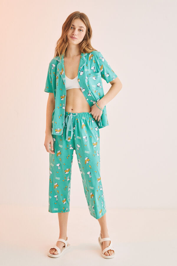 Womensecret Pijama camisera Snoopy 100% algodón Capri verde estampado