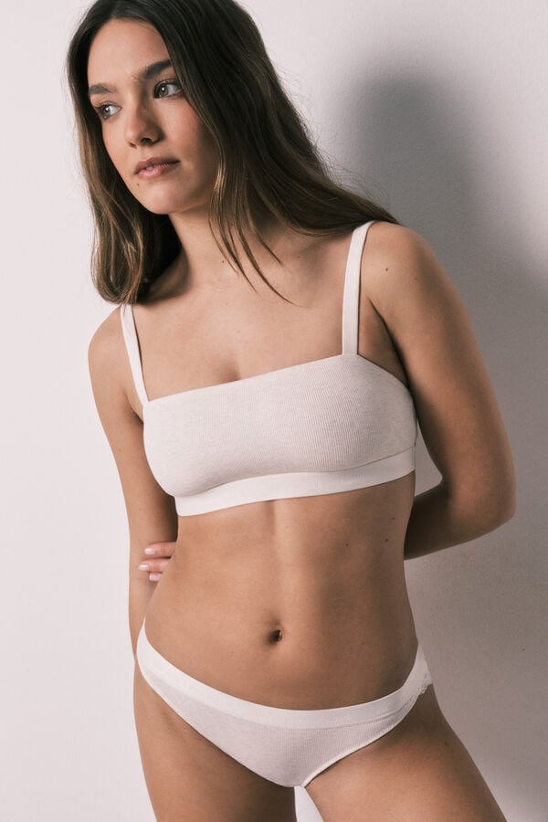 Women'secret Bralette de algod&oacute;n acanalado beige caf&eacute;