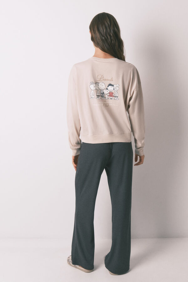 Women'secret Pijama larga de Snoopy beige 100 % algodón café
